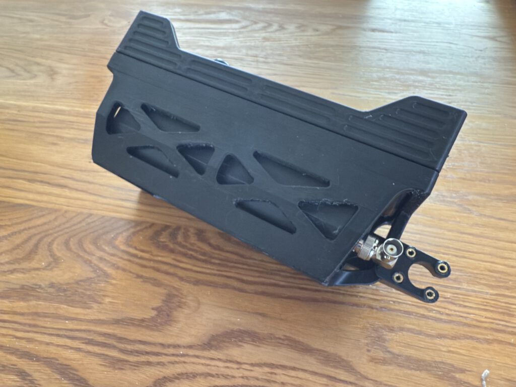 Empty black 3D printed case for the Icom IC-705