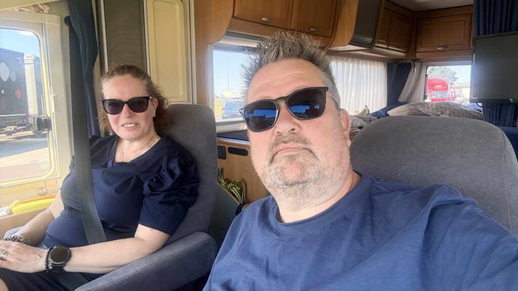 In the cab of the mobile home