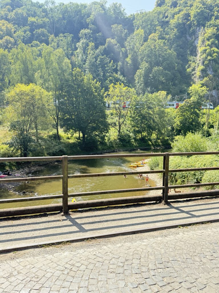 Wooden bridge over the river near Dinant
