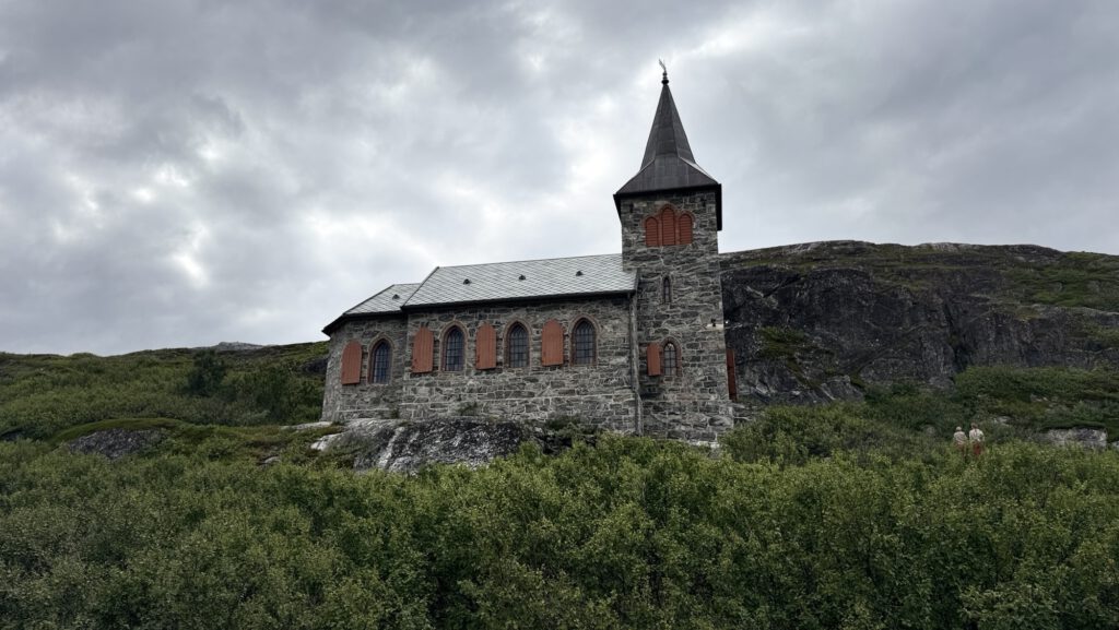 Stone chapel of King Oscar II in the green landscape