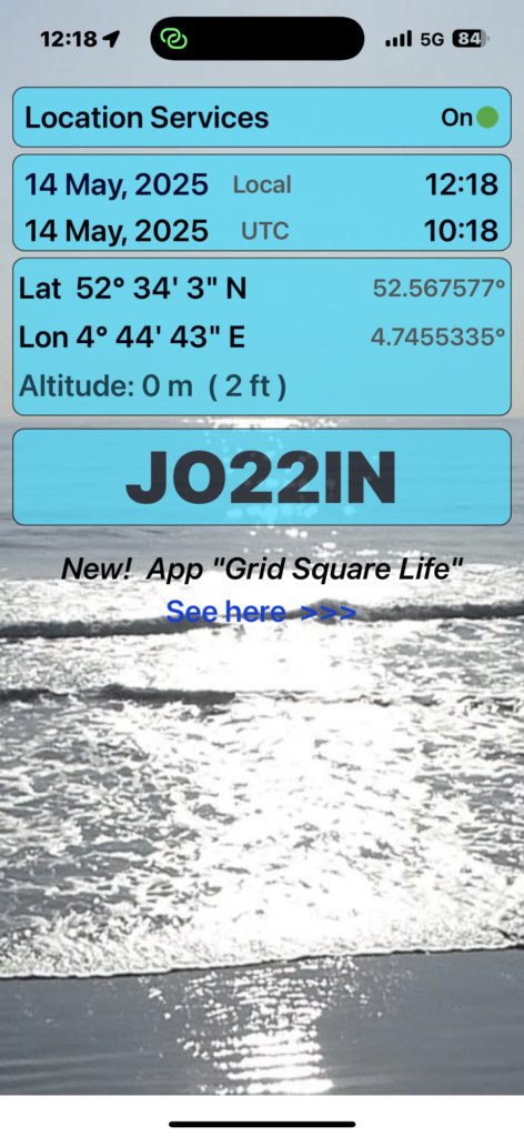 Grid locator app showing JO22IN